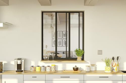 Verrière Coulissante Atelier en Kit – Aluminium Noir Sablé – 3 à 6 Carreaux – Verre Clair Trempé – Séparation Intérieure Style Industriel – Cloison Modulable Facile à Poser (3 carreaux : 102x117 cm)