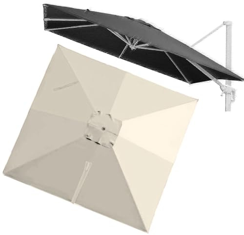 VLKLPZAHAK Rechteckig Sonnenschirm Ersatzdach 250x250cm Ampelschirm Terrassenschirm Ersatzstoff Marktschirm 8 Rippen Gartenschirm Ersatz Baldachin(Beige,2.5x2.5m (8.2x8.2ft))
