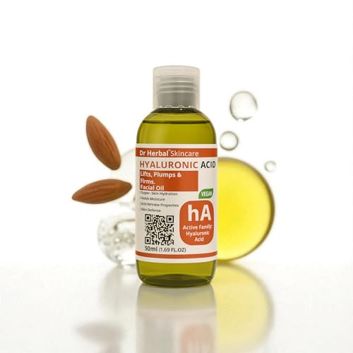 Dr Herbal Hyaluronic Acid Facial Oil 50ml Hydrating Face Serum with Glycerin, Vitamin E & Olive Oil Plumps, Softens & Supports Youthful, Healthy-Looking Skin