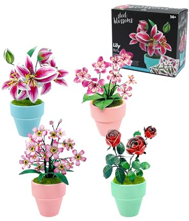 Joy Toy - Steelblossoms 18217 Fleurs en métal 3D DIY dans Un Pot de Fleurs : Fleur de Cire - Rose - lys - Myosotis - (la Fleur ne Peut Pas être choisie) - 8,2 x 7,2 cm Individuellement dans Un
