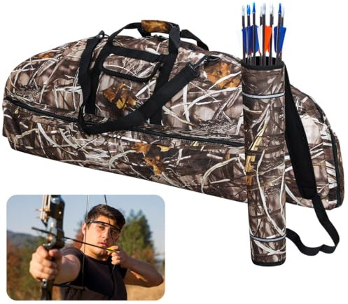 Texvora Bogenschießen Compound-Bogen-Koffer und Pfeilköcher mit mehreren Taschen, gepolsterte Tragetasche mit verstellbaren Gurten und Griffen