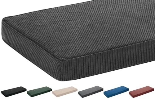 moismk Bankauflage Sitzkissen 5 cm dick, Waschbar & rutschfest - 120x40 100x40 150x50 160x40 80x40 cm - Aus Cord für Bank, Fensterbank, Gartenmöbel und Terrasse(Dunkelgrau,80x40cm x5cm Thick)