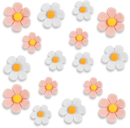 Wanmu 16 Stück Magnete Kühlschrank, Süße 3D Blumen Lustige Magnete für Magnettafel Kinder, Ästhetische Kleine Kühlschrankmagnete Deko für Schließfach Whiteboard Küche Pinnwand Tafel Büro (Pink, Weiß)