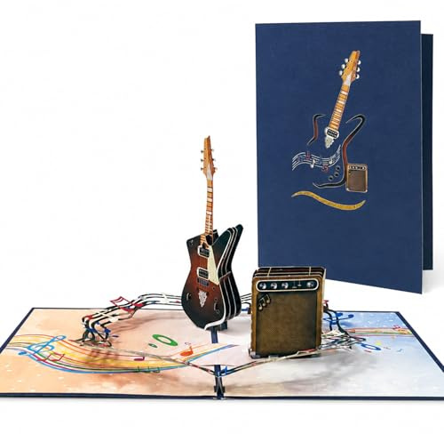 Pop Up-kort med 3D-gitarr, för alla tillfällen, kort med kuvert och anteckningar, gitarr