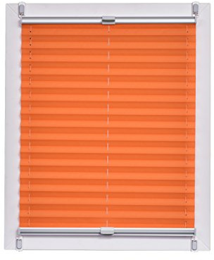 Sunlines Plissee Made in Germany, Tageslicht, Crepes Uni Klemmfix, Silbergraue Schiene, 115 x 150, Stoff, Orange, 120 x 150cm
