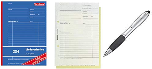 4x Lieferscheinbuch 204 / A5 / 2x 40 Blatt / selbstdurchschreibend + Touchpen Kugelschreiber mit Gravur