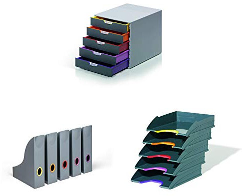 Durable Schreibtisch-Set VARICOLOR - Schubladenbox 760527 und Briefablagen 770557 und Stehsammler 770657