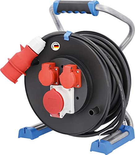 as - Schwabe Xperts Doppelrohr Profi-Kabeltrommel 20 m H07RN-F 5G2,5 mit 400V CEE Stecker, 2 Schutzkontaktsteckdosen 230V, 1 CEE-Steckdose 5-polig, 400V 16A, Klappdeckel, IP44, Made in Germany, 22658