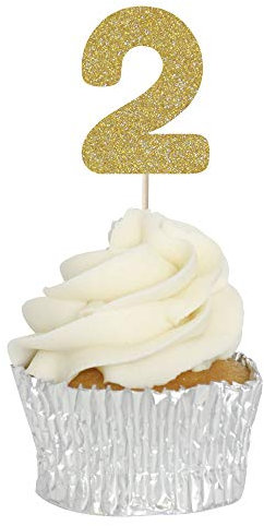 Number 2 Glitter Number Cupcake Toppers - 12pk (Gold Glitter)