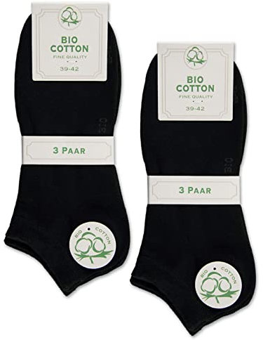 sockenkauf24 6 Paar Sneaker Socken Bio Baumwolle Damen Herren ohne Naht mit Komfortbund WP (Schwarz 35-38)