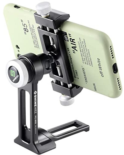 WONSUN Phone Holder Adapter for Tripod, On Table iPhone Stand, Arca QR, 1/4 Screw Mount, 360 Degree Ball Head Rotate & Tilt Vertical & Horizontal, Fits iPhone 6 7 8 X 11 Pro Se Samsung Phone Clamp