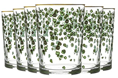 LAV 6x Green Leaf 520ml Bodega Highball Glasses - Tall Hi Ball Glass Water Gin Juice Cocktail Drinking Glassware Tumblers Set