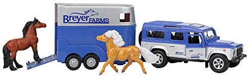 Breyer Horses Farms Land Rover and Tag-a-Long Trailer and Playset | Die Cast | 3.25” H x 10.5” L x 2.5” D | 2 Stablemates Horses Included | 1:32 Scale | Model #59216, Multi