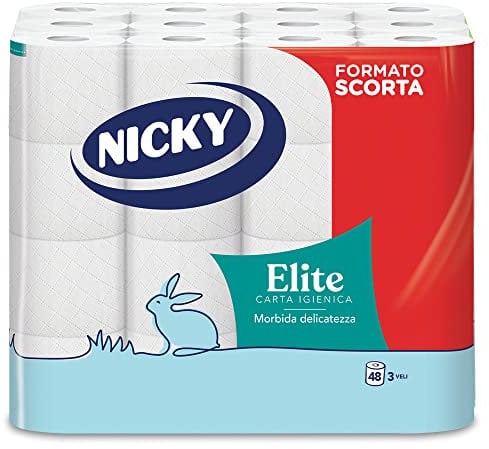 Nicky Elite 48 Rolls of Toilet Paper, 150 Soft Sheets, 3-Ply Soft and Resistant to Contact with Skin, Dermatologically Tested, 100% FSC® Certified