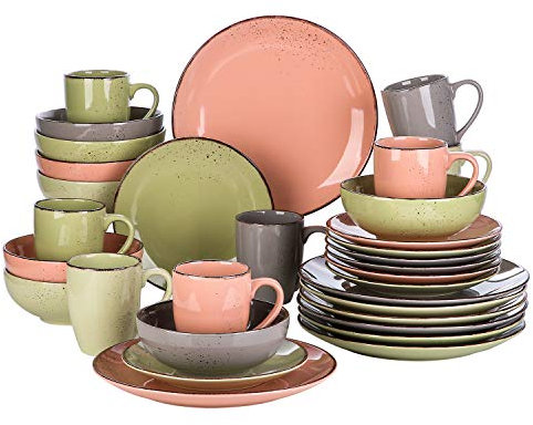vancasso Navia Jardin Dinner Set, Stoneware Vintage Look Multicolour Dinnerware Tableware, 32 Pieces Dinner Service Set for 8, Include Dinner Plate, Dessert Plate, Cereal Bowl and Mug