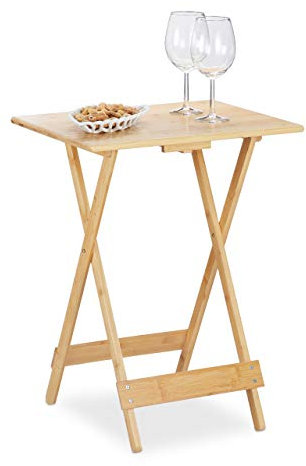 relaxdays Tavolino Pieghevole in bambù, Arredamento Salvaspazio per Salotto, Balcone e Terrazza, Tavolo Home, Naturale, 63,5 x 48 x 38 cm