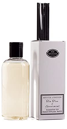Mystix London Essential Oil Reed Diffuser | Tea Tree & Spearmint Scent | Long-Lasting Natural Aromatherapy for Home & Office | Safe & Easy-to-Use | 250ml Refill Bottle