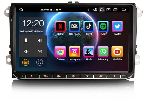 Erisin Android 13 9 Zoll 4GB RAM+64GB ROM 8-Kern Autoradio Mit GPS für VW Passat B6 Golf V VI Touran Skoda Seat Tiguan Jetta T5 Unterstützt CarPlay Touchscreen DAB+ WiFi 4G FM Radio Bluetooth A2DP
