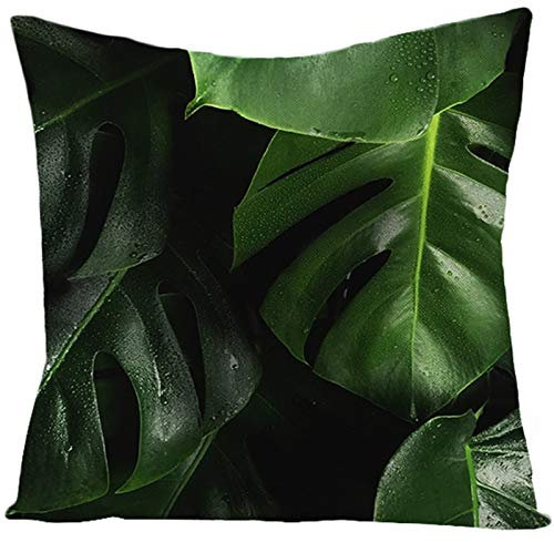 KnBoB KissenbezüGe 40x40, Leinen Monstera Sofa Kissenhüllen Kissenbezug, Grün