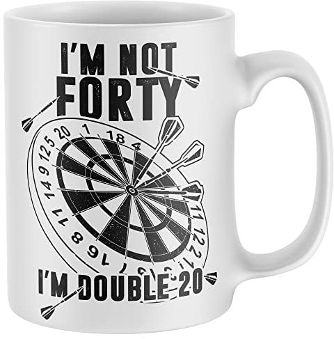 Purple Print House 40th Birthday Darts Mug, Funny 40 Year Old Coffee Cup, Dart Player Bday Gift for Forty Year Old, Present For Dad Double 20 Tea Mug, One Size, White