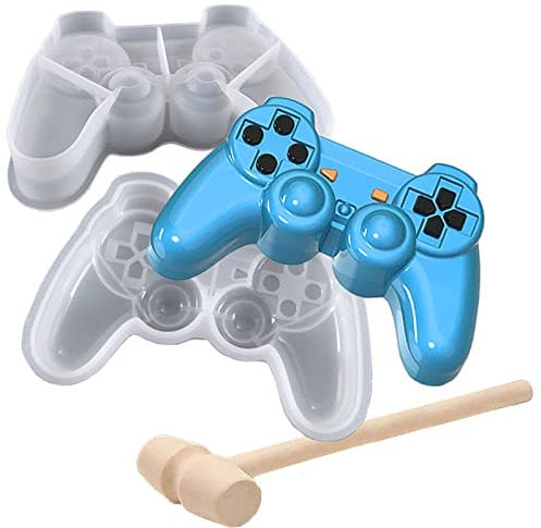 3D Game Controller Chocolate Silicone Molds, Non-Stick Large Breakable Chocolate Molds with 1 Pcs Wooden Mallet for DIY Party Decoration Smash Game Controllers, Cake Baking, Birthday, Candy Molds