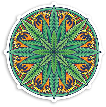 2 x 10 cm Unkraut-Mandala-Vinyl-Aufkleber – Cannabis-Pflanzen-Dope-Aufkleber #70636
