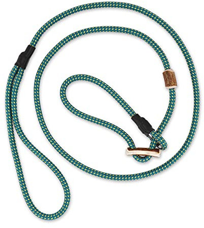 ROMNEYS Moxonleine Durham 6 mm – handgefertigte Retrieverleine & Agilityleine mit Hirschhorn-Zugstopp – Leine & Halsband in einem – Hundeleine Made in Germany (Türkis, 130 cm)