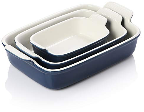 Sweejar Home Porcelain Bakeware Set for Cooking, Rectangular Ceramic Casserole Dish, Lasagne Pans for Casserole Dish, Cakes, Dinner, Kitchen, Banquet and Daily Use (Navy)