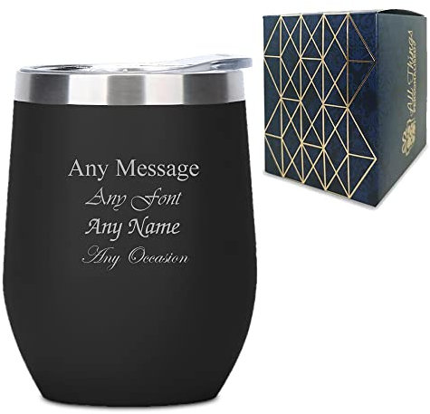 Personalised Engraved Black Insulated Travel Cup, Personalise with Any Message for Any Occasion, Stylize with a Variety of Fonts, Gift Box Included, Laser Engraved