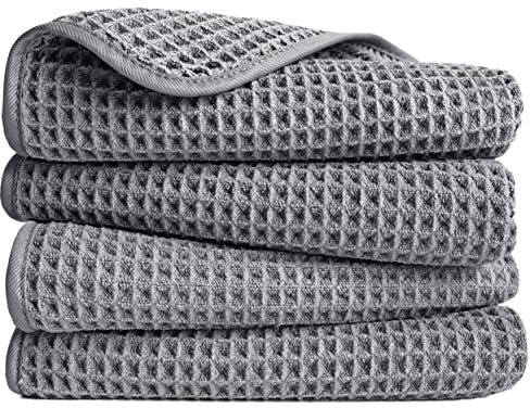 Polyte - Mikrofaserhandtuch - fusselfrei & schnelltrocknend - Waffelstruktur - Grau - 40 x 76 cm - 4 Stück