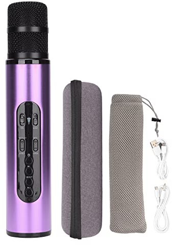 Septpenta Drahtloses Bluetooth Karaoke Mikrofon, Vier Soundeffekte, Fünf Magische Sounds, Tragbares Handmikrofon, Akustische Unterdrückung mit Einem klick für Party Car Home KTV(Lila)