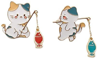 Lot de 2 épingles à revers en forme de chat mignon pour sacs à dos en émail pour animaux domestiques, chats, broches de pêche pour vestes, chapeaux, sacs, Métal, Nouveau