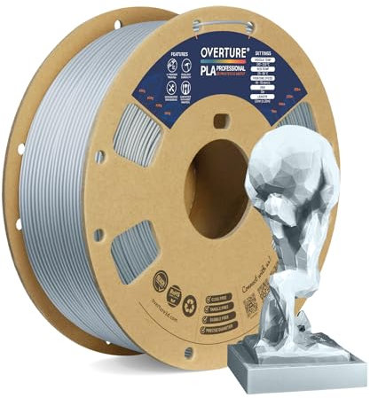 OVERTURE PLA Plus (PLA+) PLA-Filament 1,75 mm, professionelle PLA-Festigkeit, 1kg Filament (2,2 lbs), Maßgenauigkeit +/- 0,02 mm, für 3D-Drucker (Silber Metallic)