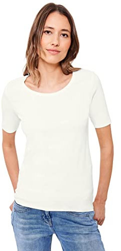 Cecil Damen Style Lena Basic T-Shirt Baumwolle, Vanilla White, M