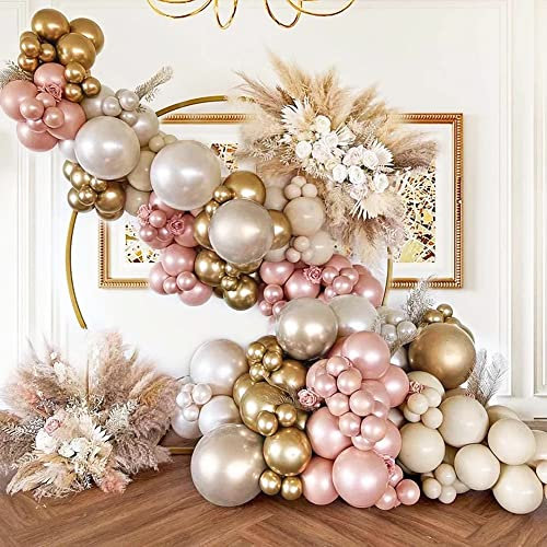 Beige Ballon Girlande Set, YYDSXK Ballon Girlande Beige, Luftballon Girlande mit Weiß Gold Roségold Beige Ballons Deko für Baby Shower Hochzeit Geburtstag Boho Party Verlobung Dekoration