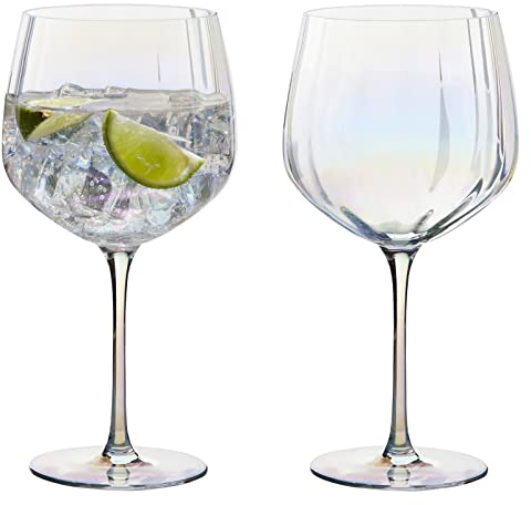 Anton Studio Designs Palazzo Handmade Gin Glasses for Wine, Cocktails, or Water - 750 ml - Pearlescent - Set of 2 Elegant Cocktail Glasses