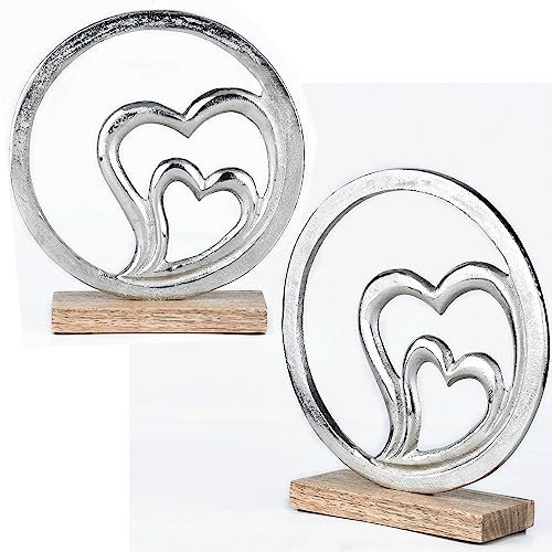 Marrakesch 2er Set Herz Wohnzimmer Deko Aufsteller 23cm Groß | Dekoobjekt Amour 11 als Love Tischdeko Fensterbankdeko Silber | Liebe