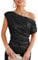 GRACE KARIN Damen Glitter Party Oberteil Elegant Schrägkragen Pailletten Shirt Cocktail Bluse, Farbe: Schwarz, Größe: L