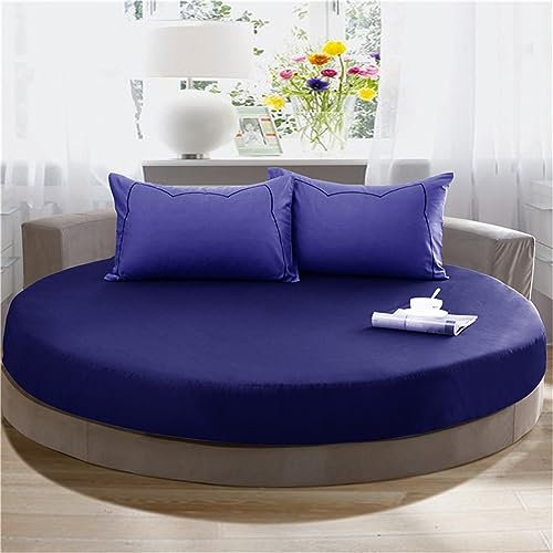 FANSU Runde Spannbettlaken, Weiche Baumwolle Spannbetttuch Atmungsaktiv Boxspringbett Einfarbig Matratzenschoner für Hotel Wasserbett Matratze (220x220+25cm,Königsblau)