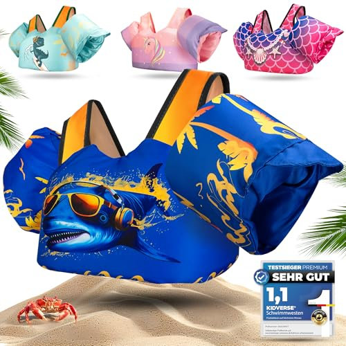 KIDVERSE Schwimmweste Kinder 3-6 Jahre - Geprüfte Qualität - Schwimmweste mit Schwimmflügel für Kinder - Schwimmhilfe für Jungen & Mädchen bis 30kg - Auftriebsweste Kinder - Schwimmtraining