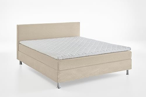 ATLANTIC home collection Boxbett inklusive Rost und H3 Federkernmatratze, Holz, Creme, 160 x 200 cm