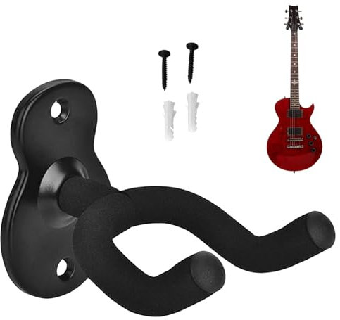GNAUMORE Gitarrenhalterung Wand, Metall, Universal, 20 kg Tragfähigkeit, Schwarz, Modern, Wandmontage, Pulverbeschichtet, J-Form, Gitarren-Haken-Halter, Musikinstrumente