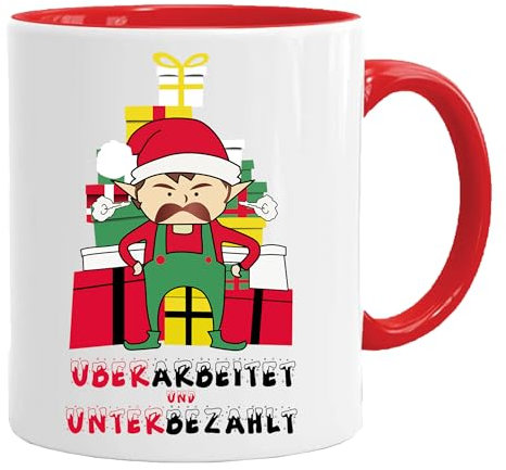 Acen Merchandise Mug with Saying | Überarbeitet und unterbezahlt | ELF Mug | Christmas Mug | Funny Gifts | Coffee Mug | Farewell Colleague | Christmas Mug Christmas | Gift Sister