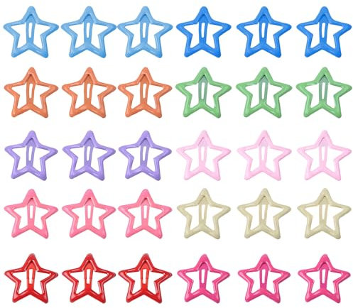 30 Pezzi di Mollette per Capelli a Stella Candy, Mollette Metalliche per Ragazze, Mollette a Stella Antiscivolo, Mollette per Capelli Colorate per Donne (10 Colori)