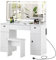 CLIPOP Bedroom Dressing Table Set with LED Mirror and Stool and Charging Station, Mirrored Vanity Table with 3 Drawers and 2 Storage Cabinet White Makeup Desk for Women Gift 117 x 40 x 135 CM