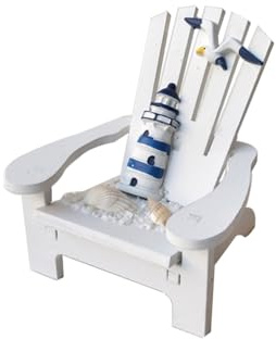 Wisafory Mini Strandstuhl Holz Strandkorb Deko Liegestuhl Miniatur Ornament Puppenhaus Garten Ministuhl Strand Stuhl Maritime Dekoration Mikrolandschaft Zubehör Leuchtturm