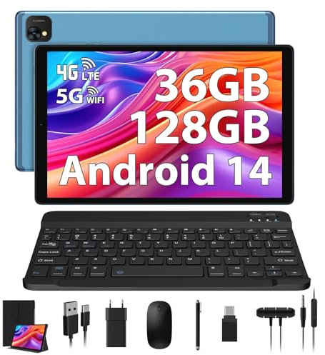 PIXPEAK Tablet 10 pollici 4G lte e 5G WiFi, Android 14.0 Octa-Core 2.0GHz, 36GB RAM, 128GB ROM (1TB Espandibile), INCELL 1920 * 1200, 13MP+8MP, Tablet in offerta con Tastiera etc, GPS/Bluetooth, blu