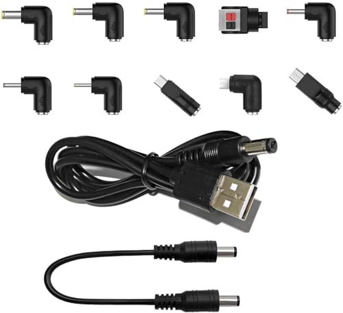 VISSQH USB auf DC 5V Stecker Kabel,10 in 1 USB A auf Hohlstecker,DC Netzteil Adapter Kabel für Router, Mini-Lüfter, Lautsprecher und weitere 5-V-Geräte(5.5x2.1mm)