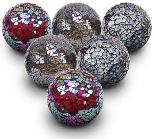 Quancru 6 Stück 6cm Mosaik Glas Kugel Spiegel Glaskugel Mix Farbe Kugeln Dekoration DIY Schüssel Vasenfüller Hochzeit Party Tisch Fotografie Ornamente