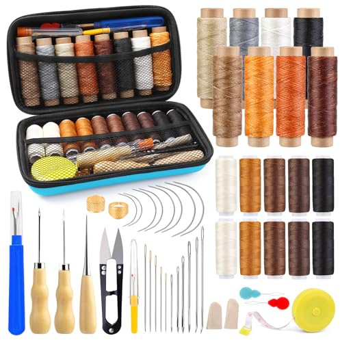 Morfen Upholstery Repair Kit, 71 Pcs Leather Sewing Kit, Leather Repair Kit with Upholstery Thread, 3 Sewing Awl, Hand Sewing Stitching Needles, Leather Stitching Kit for Carseat Sofa Craft DIY | Leather Sewing Kit with Upholstery Thread, 3 Sewing Awl, Hand Sewing Stitching Needles, for Carseat Sofa Craft DIY